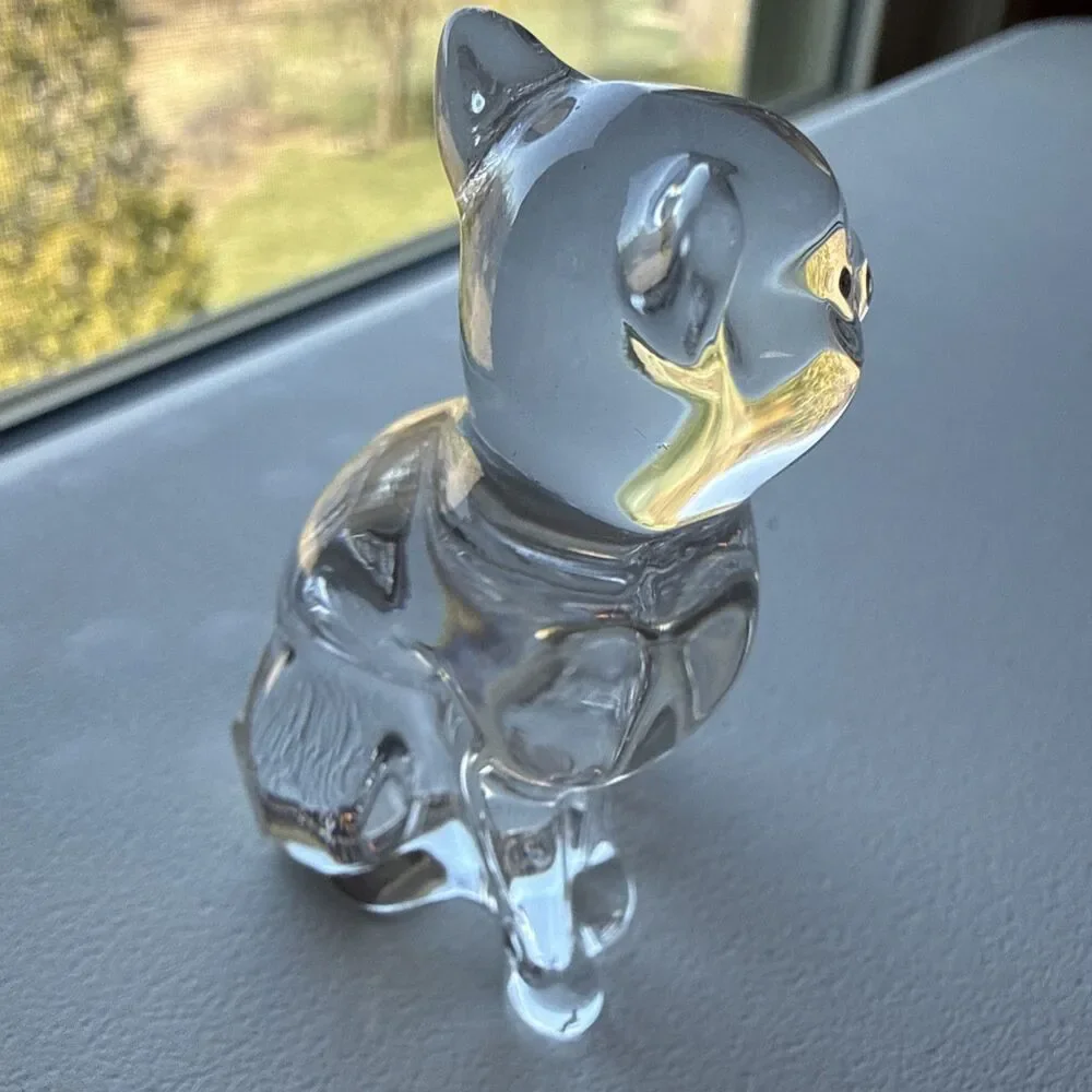 Vintage Lenox Crystal Glass Seated Cat Figurine Paper Weight Made Czech Republic